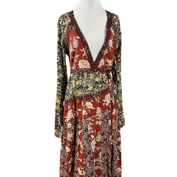 Free People Tilda Maxi Wrap Dress Neutral Small Western Bohemian Fall Witchy NWT - Picture 9 of 15